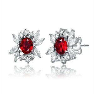 Genevive White Gold Plated Sterling Silver Red Earrings NWT -A109